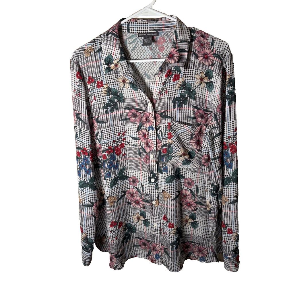 Chelsea & Theodore Shirt Women's Large Floral Long Sleeve Button Up Collared